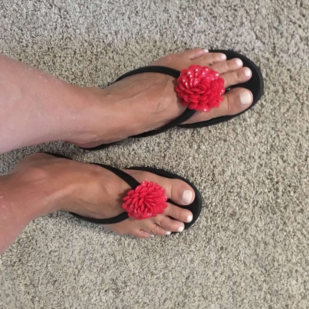 Oka B Black Flip Flops with flower